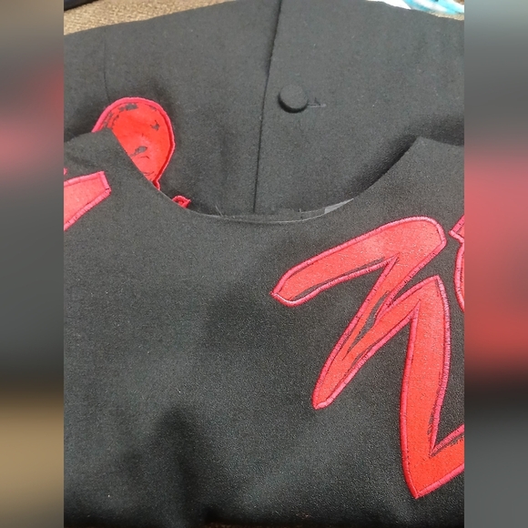 VTG 80’s GENE ROYE Black Top/Jacket Red Abstract Art Deco 100% Silk Fully Lined - Picture 10 of 13